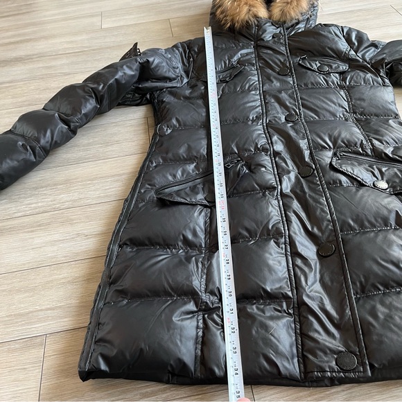 RUDSAK Mid Length Black Puffer Winter Coat Fur Hood Leather Trim - Picture 13 of 14
